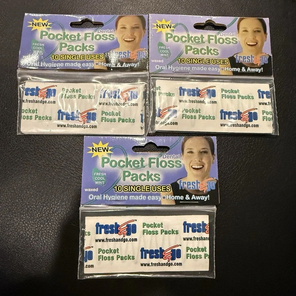 Rare Discontinued! 3 x Fresh & Go Pocket Floss Packs 10 Single Use Each Mint New